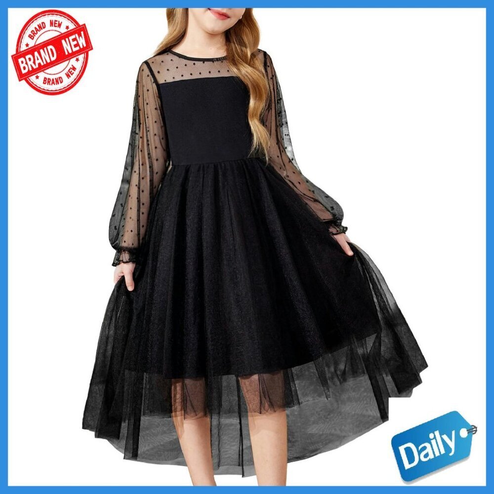 Girls Long Sleeve Mesh High Low Twirly Formal Party Dress